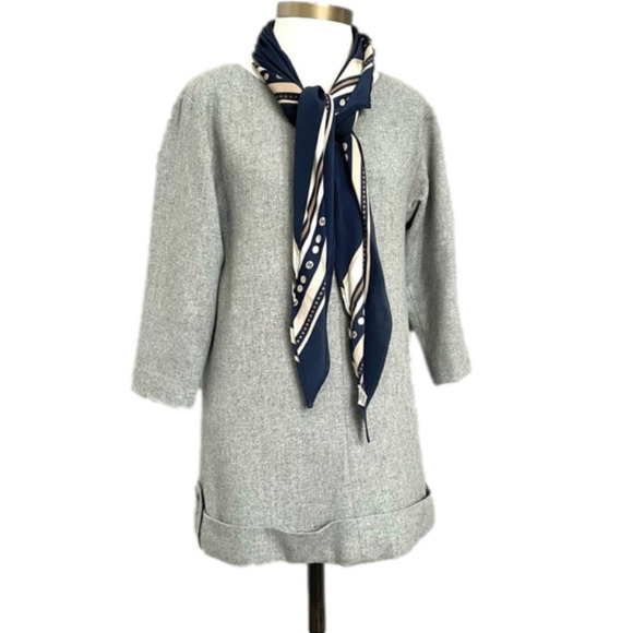 CINDY Lee Gray Wool Silk Lined Cuffed 3/4 Sleeved Mini Dress Tunic Top - 6/S - Picture 1 of 10